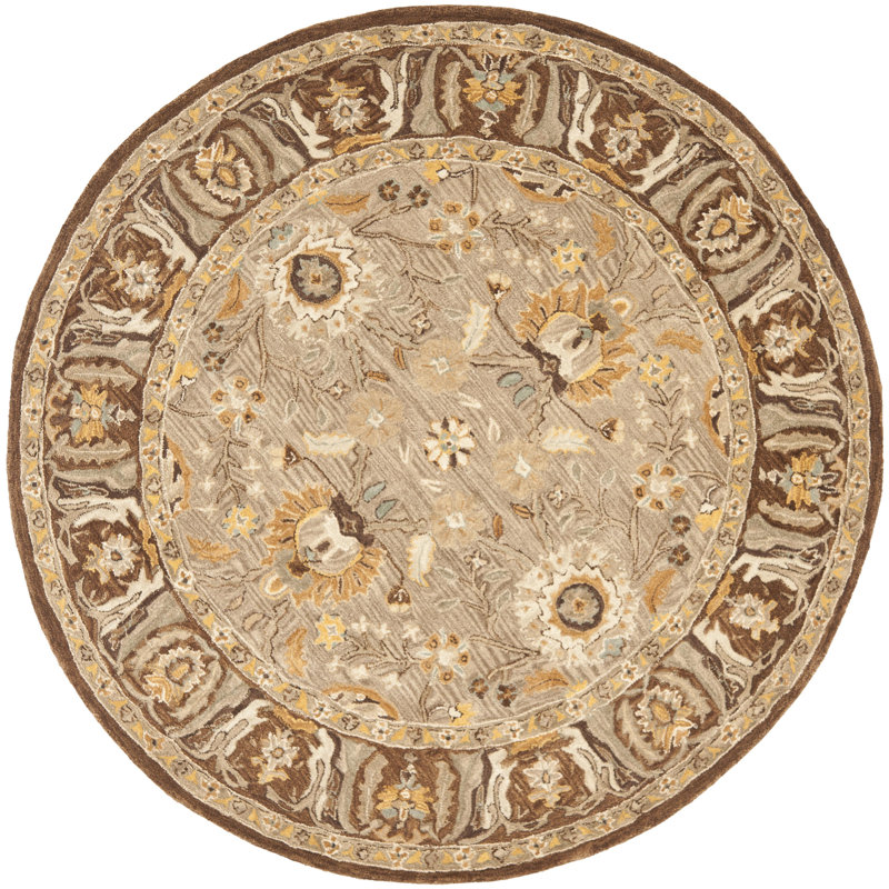 andish Hand Tufted Wool Pile Floral Rug, Round 4'