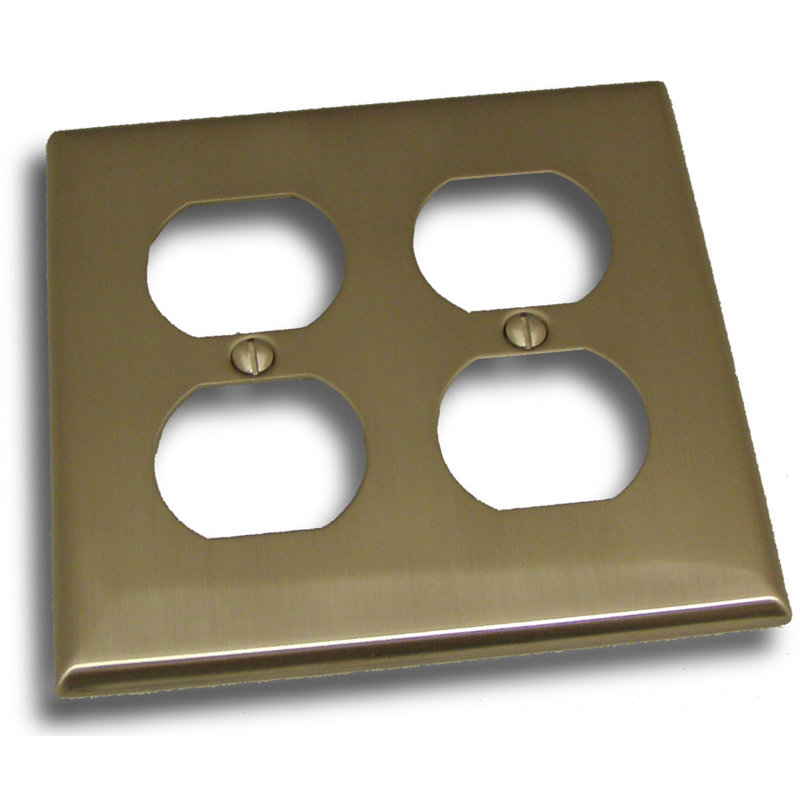Recep 2-Gang Duplex Outlet Wall Plate, Satin Nickel
