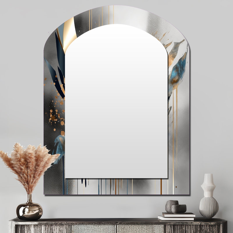 Abstract Shapes And Infinity Lines II - Abstract Shapes Asymmetrical Decorative Wall Mirror, Modern Arch Mirror, Printed Metal Art