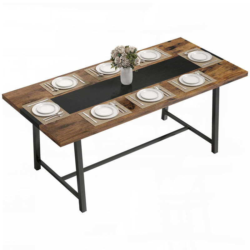 Table de salle à manger industrielle industrielle avec pieds en acier (70,9 po, sièges 8)