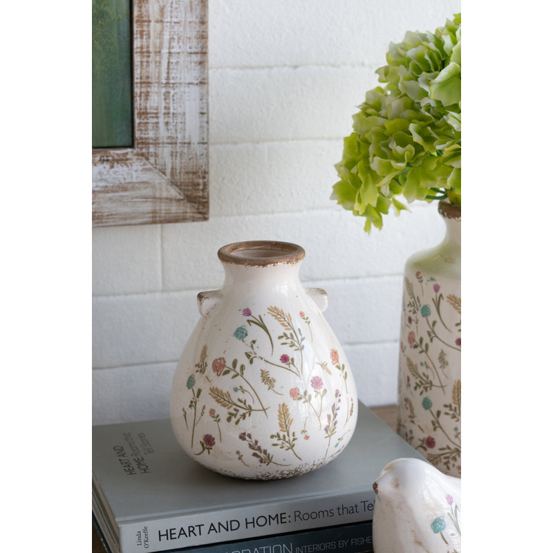 Vase décoratif en céramique 6,5X6,5X7,5 "avec motifs floraux multicolores