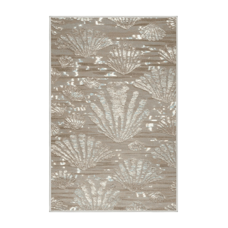 Washable Mother of Pearl Shimmer Coastal Area Rug, Round 7'