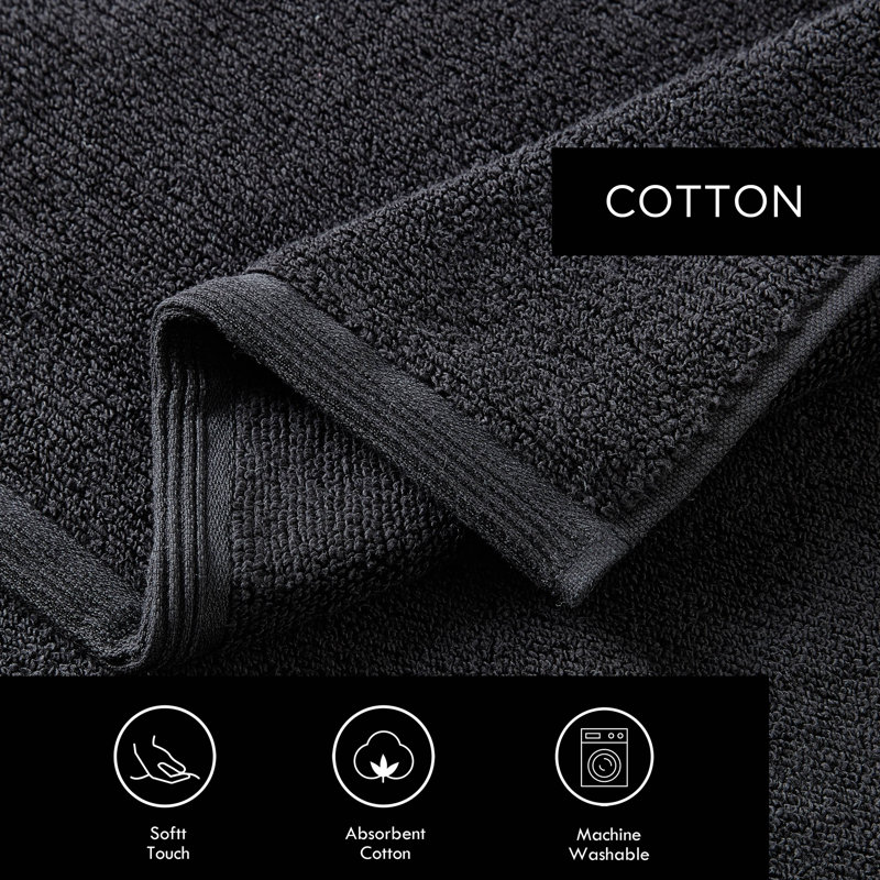 6-Piece Solid Sculpted Pleat Cotton Towel Set, Black