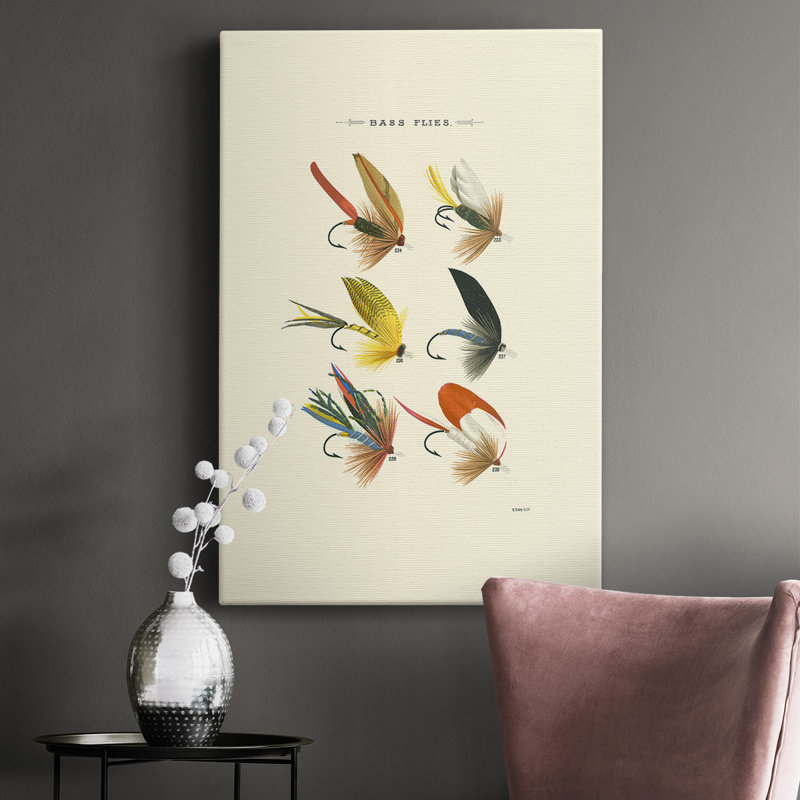 Bass Flies I, toile tendue avec châssis de qualité supérieure - prête à être accrochée, L 24 po x H 36 po