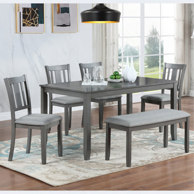 6 Piece Kitchen Dining Set, Rectangular Wooden Dining Table With 4 Upholstered Chairs And A Bench, Dining Table Set For 6 People, Living Room, Home Bar And Kitchen