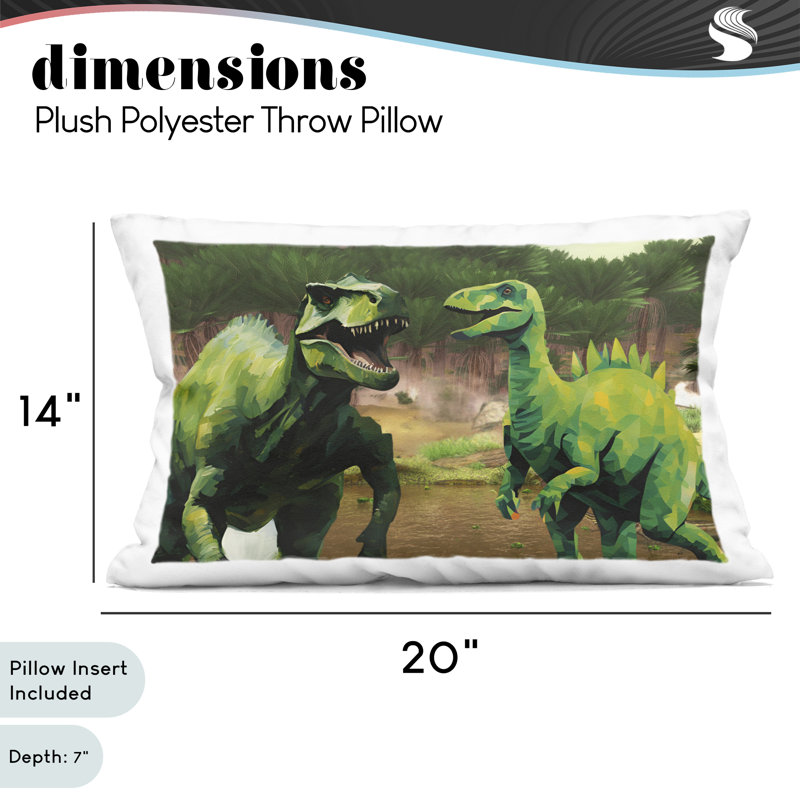 Coussin décoratif imprimé Green Jungle Dinosaurs, par Jesse Keith, 14 x 7 x 20