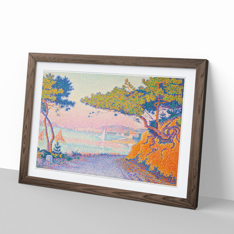 Golfe Juan by Paul Signac - Picture Frame Painting, 48cm H x 65cm W x 2cm D, Walnut Framed