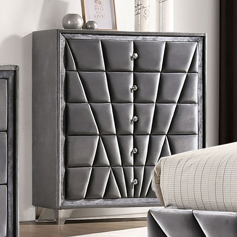 Junita 41'' W 5 - Drawer Dresser, Gray