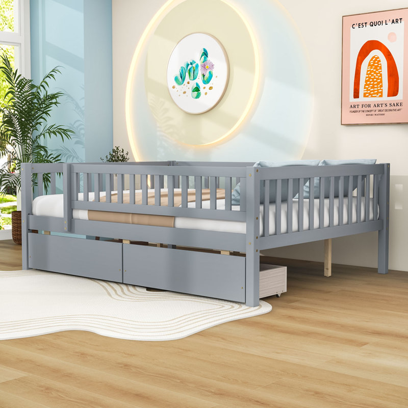 Ormond Daybed with Dual Drawers and Slats, Gray, Full