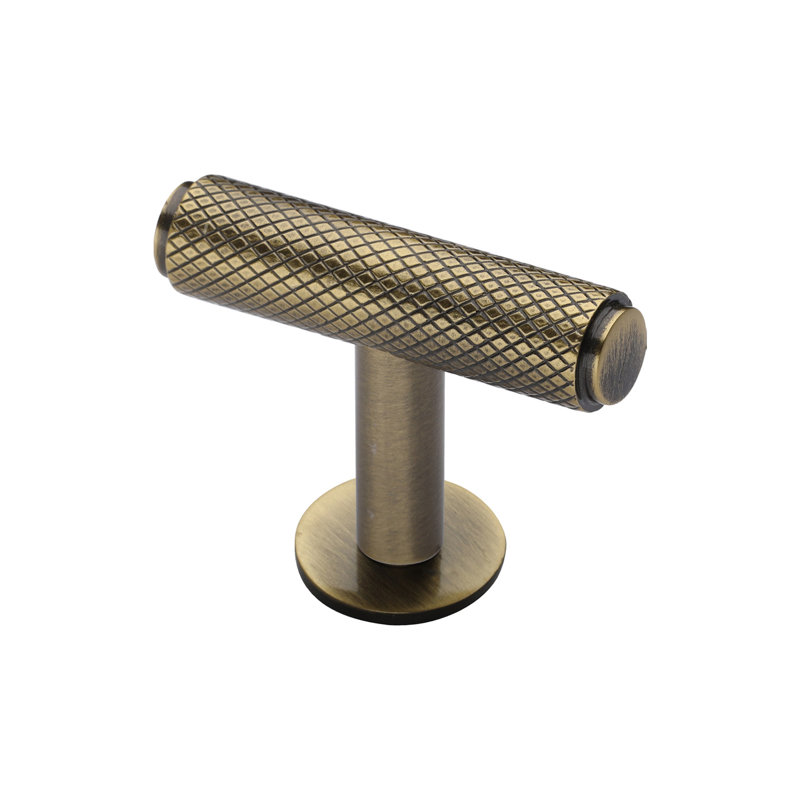 Heritage Brass Cabinet Knob Knurled T-Bar Design with Rose 45mm, Antique Brass