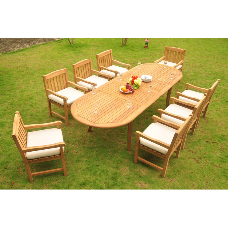 Ensemble de salle à manger luxueux en teck 11 pièces Zain, H 29,5 po x l 42,5 po x L 117 po, 8