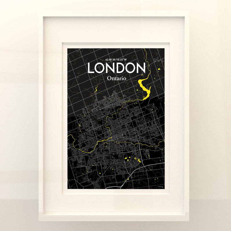 Carte de la ville de Londres, Canada, ensemble d'impressions non encadrées, H 24 po x l 18 po, Noir/jaune