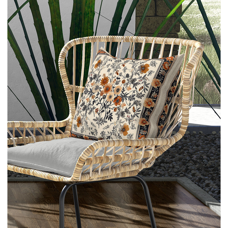 Coussin décoratif intérieur / extérieur Garden Glory, H 16 po x l 16 po, Gris / Orange