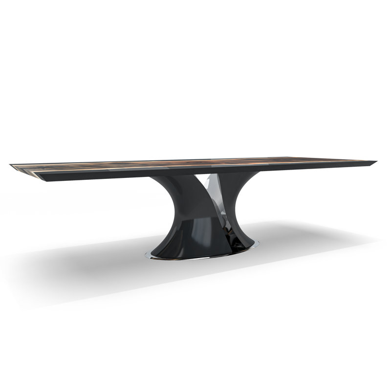 Melanios Walnut Wood Dining Table, Black, Black/Chrome, 29.5"H x 72"L x 42"W