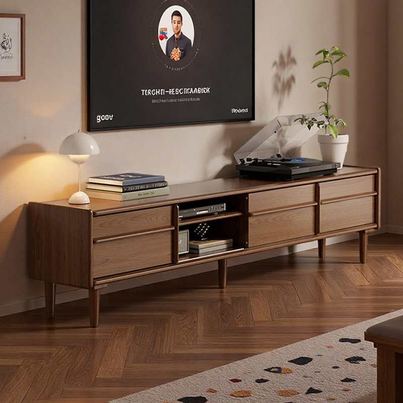 Meuble télé moderne et rétro, H 17,71 po x L 13,77 po x l 70,86 po, Brun noyer