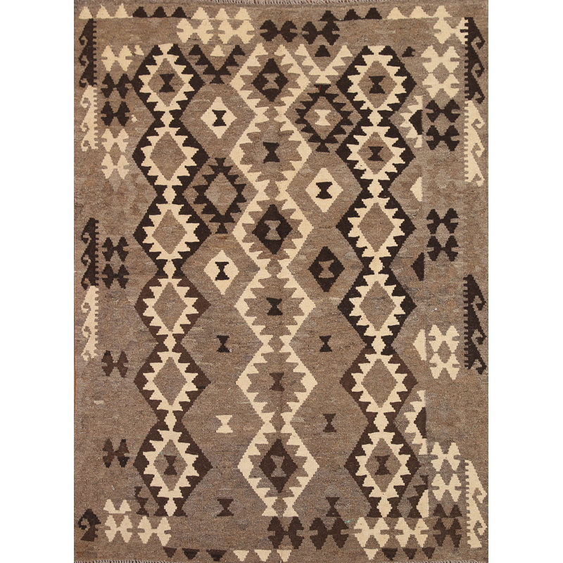 Tapis géométrique brun Kilim 5 x 6