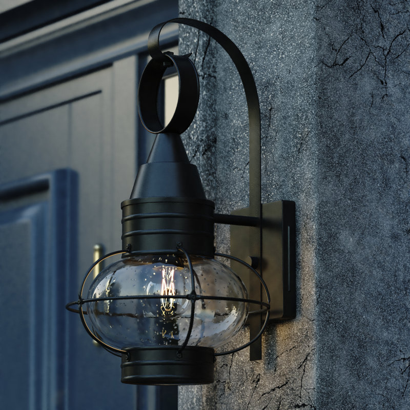 Lanterne murale d'extérieur en verre bullé Wellings, Noir texturé, H 18 po x l 10 po x P 11 po