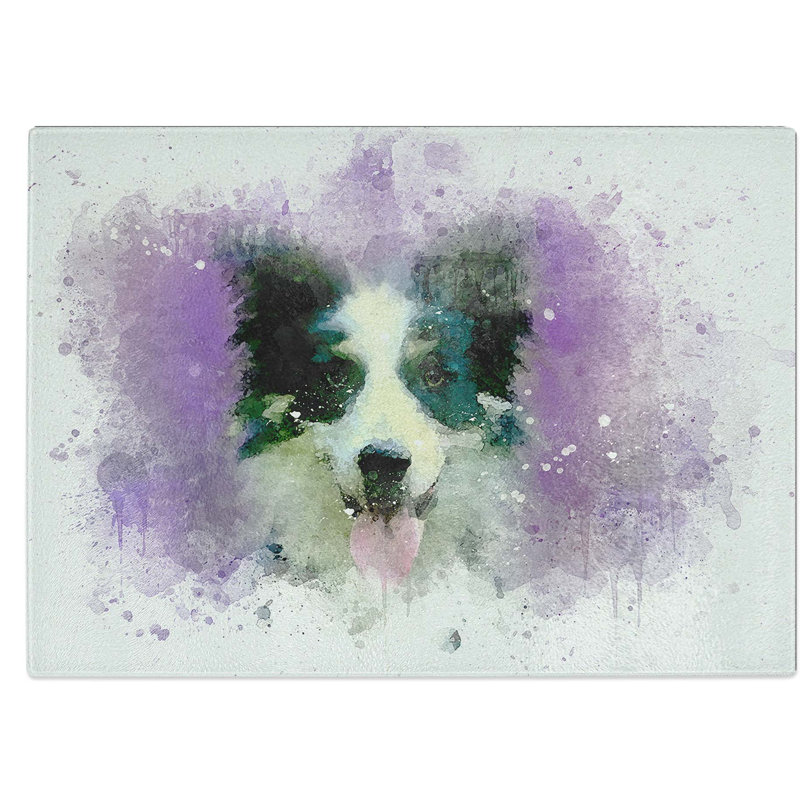 Tempered Glass Border Collie in the Flowers Chopping Board, 28.5 cm W x 20 cm L