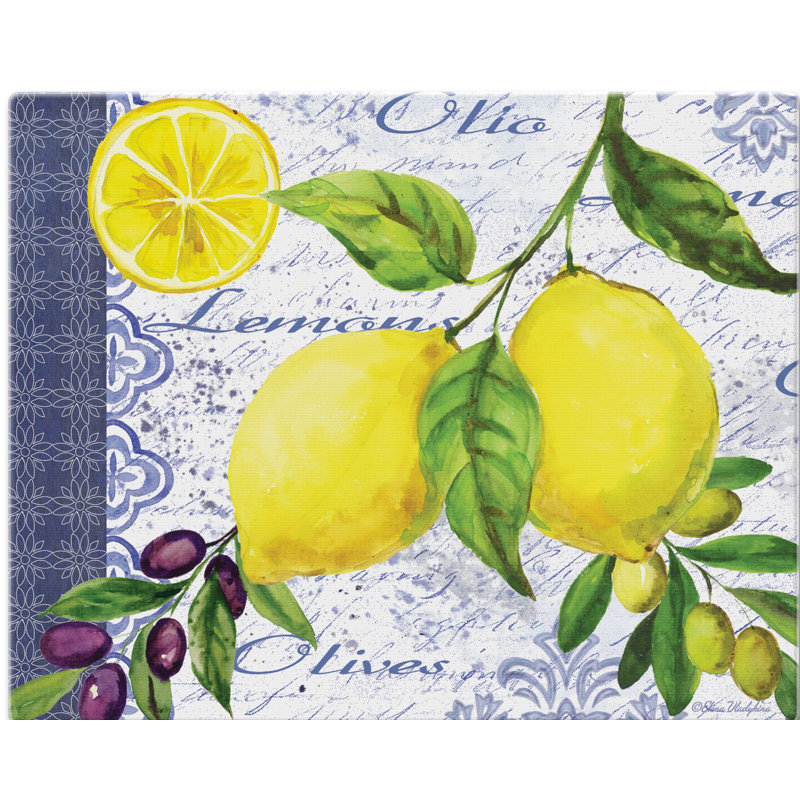 Lemons and Olives Rectangular Glass Cutting Board