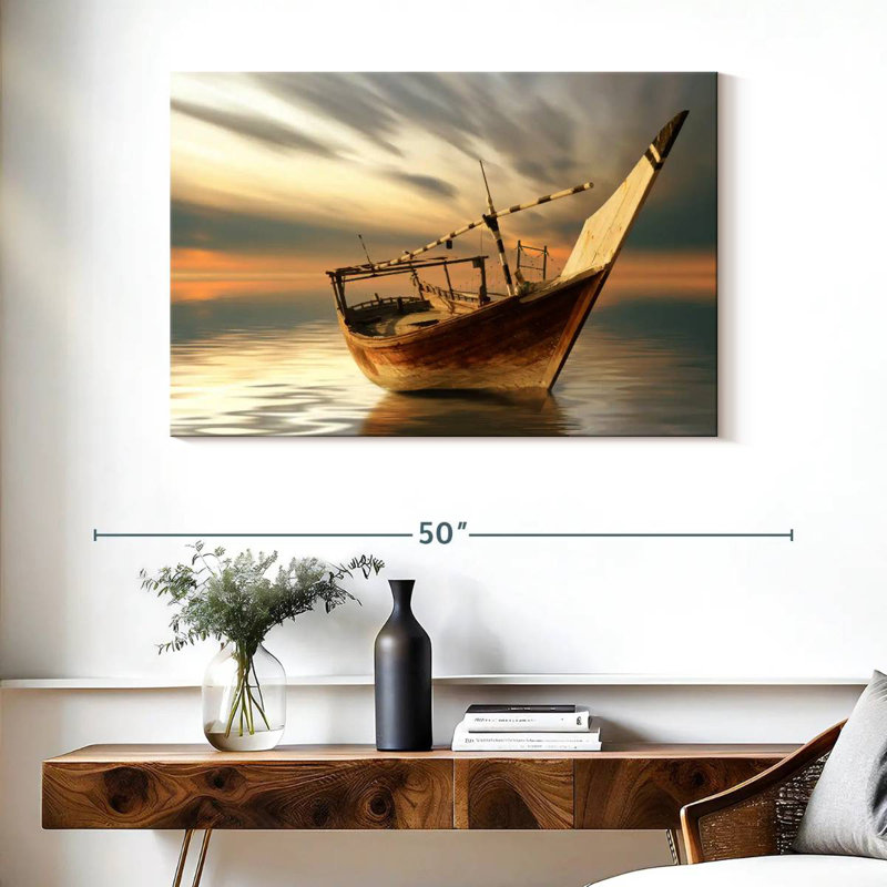 Mehar Boat In Sunset, 26" H x 39" W