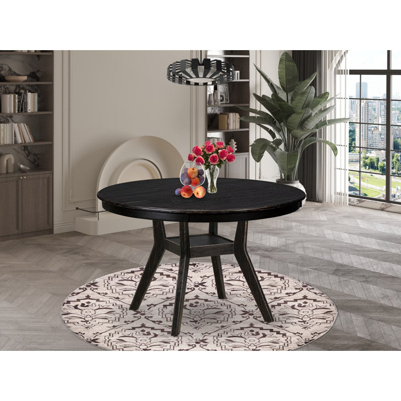 Mid-century Kitchen Table with Acacia Wood Round Tabletop and Stylish Pedestal Base, 48" H x 30" L x 48" W
