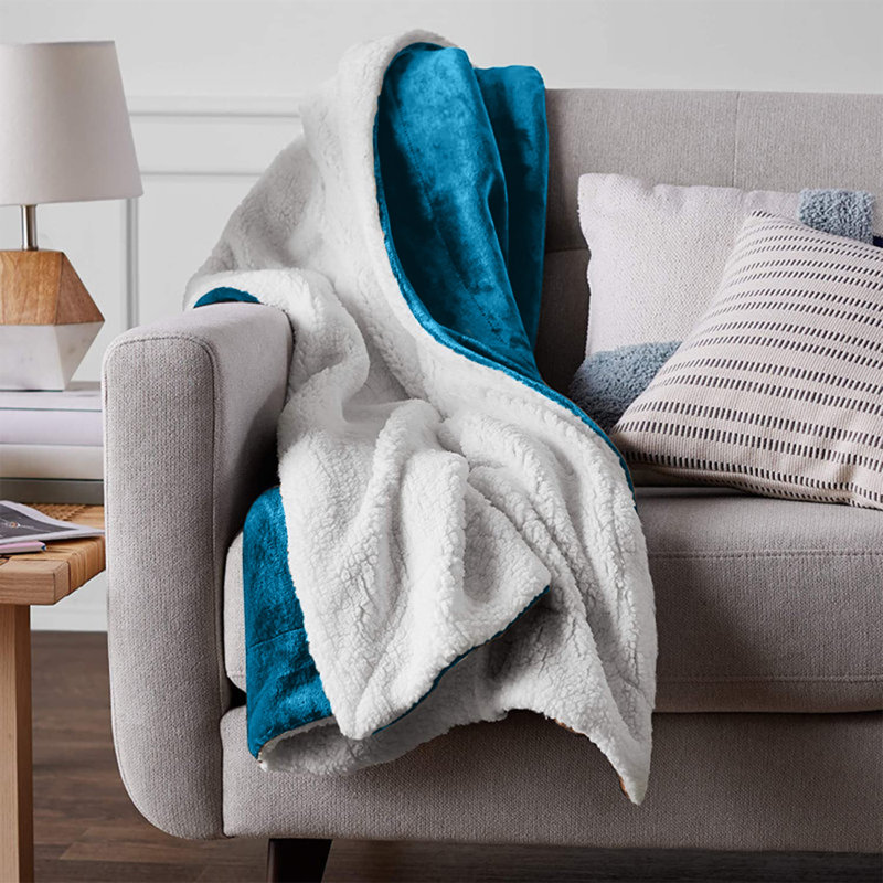 Super Soft Sherpa Fleece Fur Thick Dual Sided Flannel Reversible Blanket Throw, Teal, Super King 230cm x 270cm
