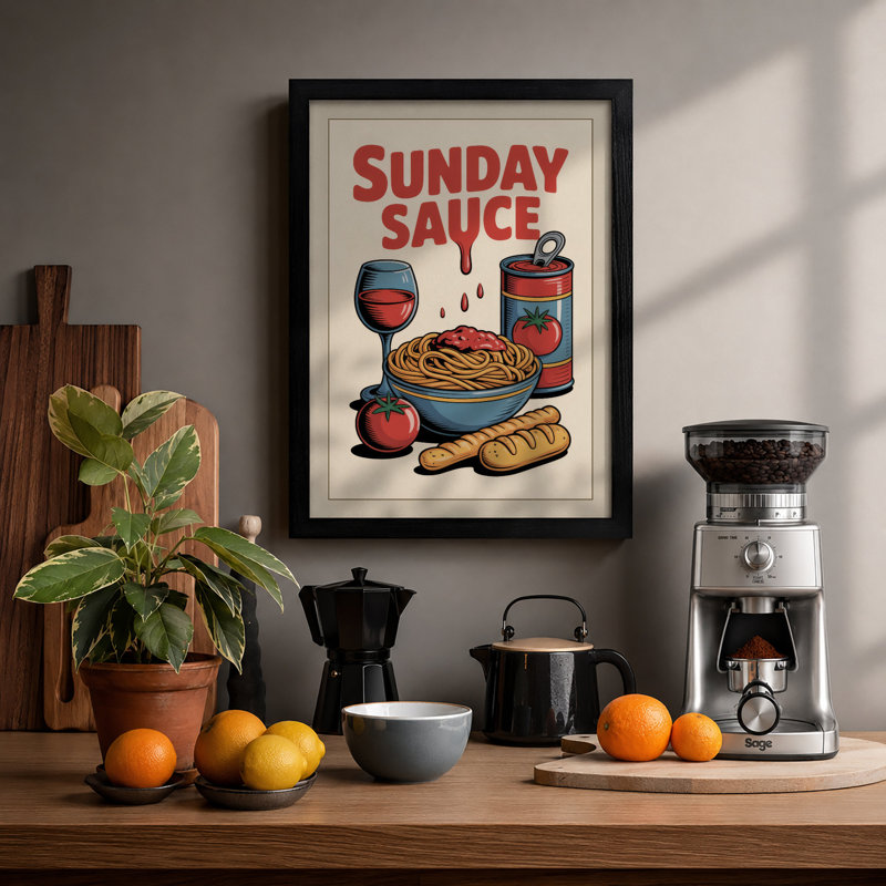Sunday Sauce Retro - Framed Print, A4 - 29.7 x 21.0 cm, Black