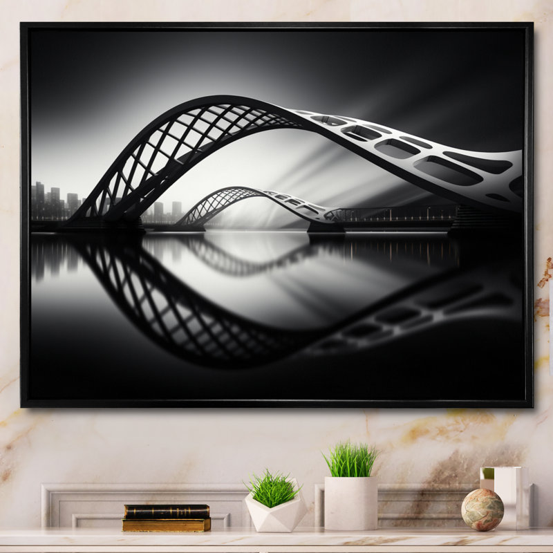 «Egla Gray Bridge Steel Symphony Charcoal I» sur toile, H 24 po x l 32 po x P 1 po, Cadre flottant noir