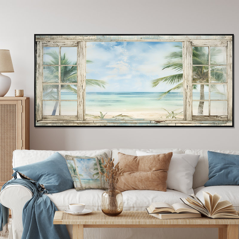 Décoration tropicale fenêtre tropicale horizon II - fenêtres côtières, Cadre flottant noir, H 28 po x l 60 po x P 1,5 po