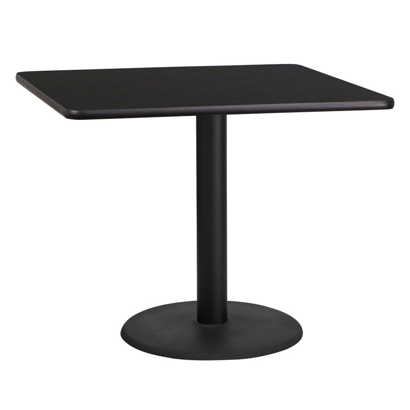 Jack Square Laminate Table Top with Round Table Height Base, Black, 31.12" H x 36" W x 36" D