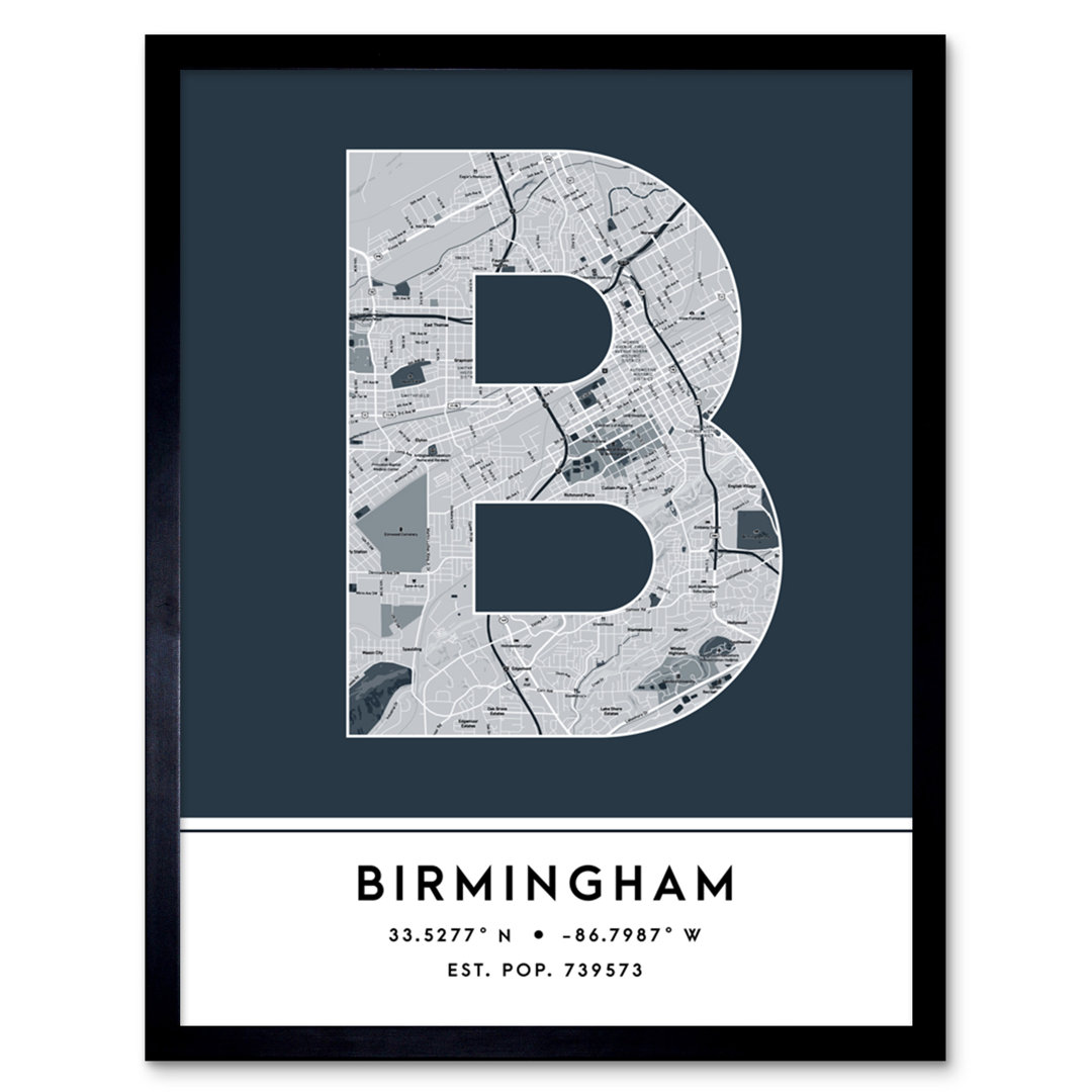 Birmingham City Map Birmingham Navy - Single Picture Frame Typography