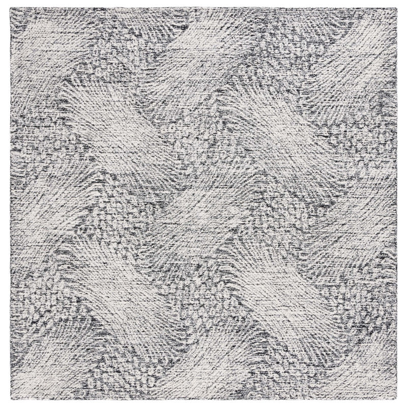 Dietwald Hand Tufted Wool Cotton with Latex Abstract Rug in Ivory/Black, Square 6'