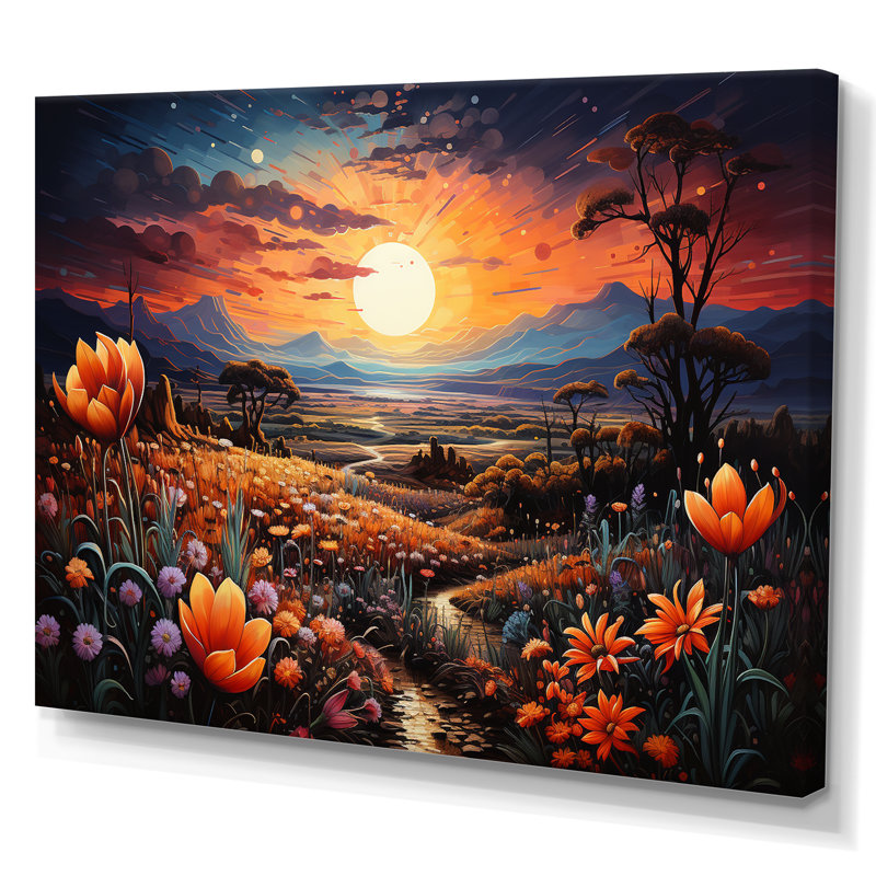 "Western Desert Flowers Pointillism", reproduction d'art sur toile, H 34 po x l 44 po x P 1,5 po, Toile tendue