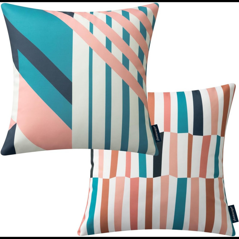 Striped Indoor/Outdoor Pillow Insert, Blush Pink/Teal Striped