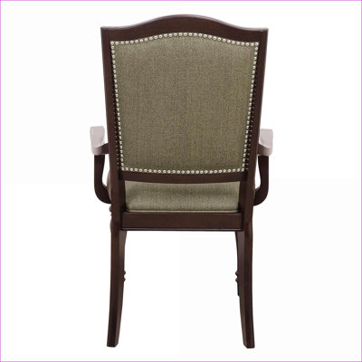 Ensemble de 2 fauteuils de salle à manger rembourrés, garniture cloutée en bois brun foncé (cerisier foncé) pour adultes