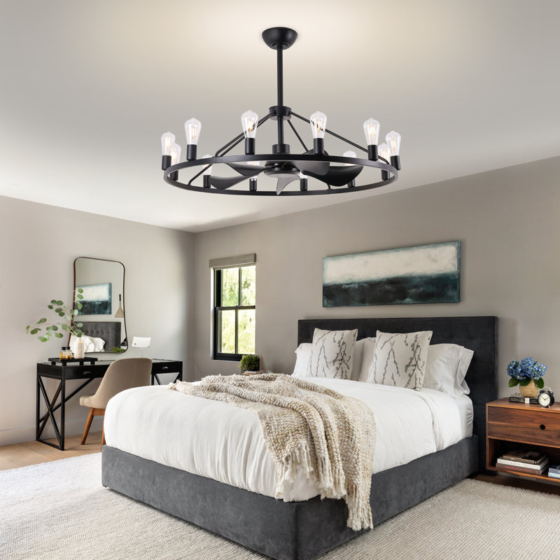41-Inch Wagon Wheel Chandelier Fan, Black