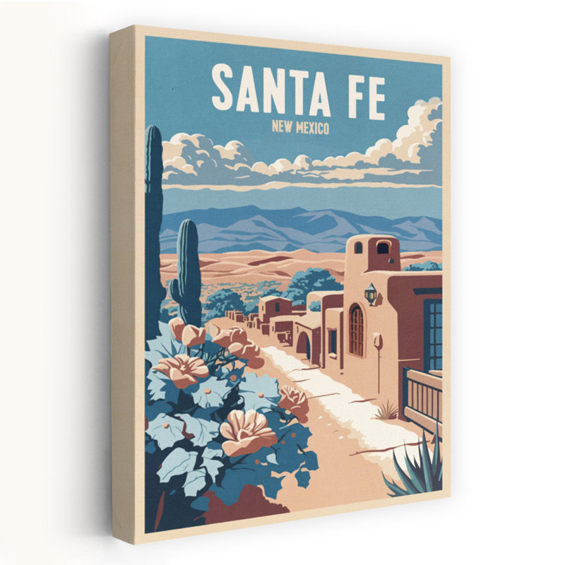 Santa Fe Vintage Abstract Cactus Landscape City Wall Art Print 1 Piece Wrapped Canvas Wall Art, 45.72cm H x 30.48cm W