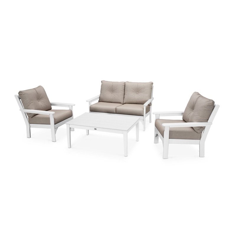 Ensemble de conversation à assise profonde 4 pièces Vineyard, Cast cendré, Blanc