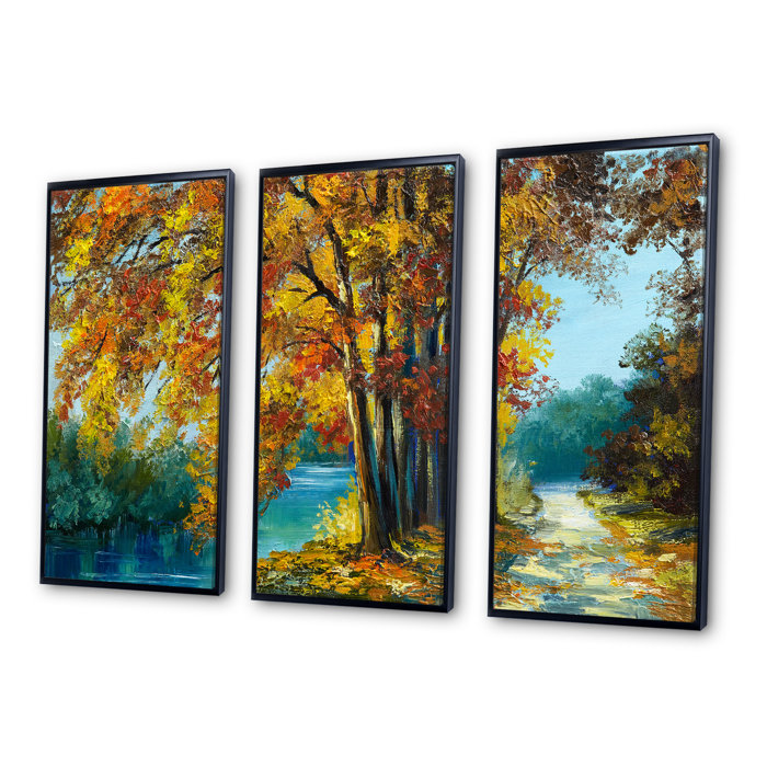 Loon Peak® Trees In Warm Autumn Colors By Bright Blue River Framed On ...