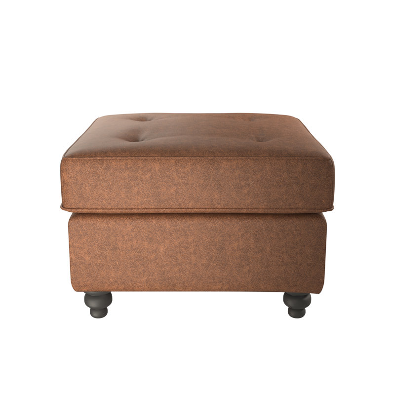 Bodnar Faux Leather Tufted Square Footstool, Brown