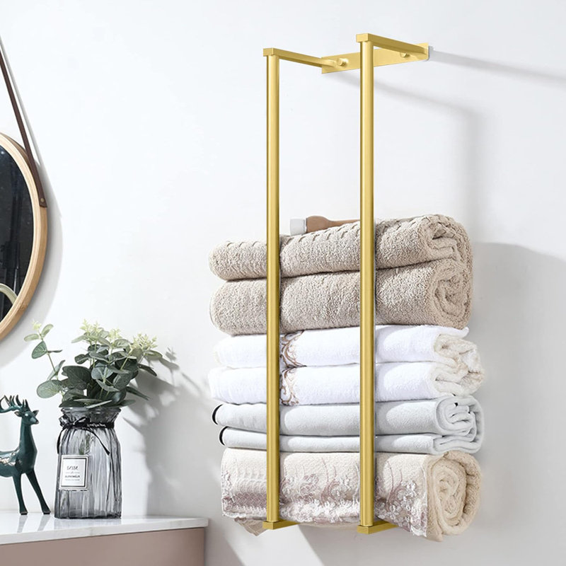 Porte-serviettes pour mur de salle de bain, pour ranger serviettes, peignoirs, porte-serviettes avec crochets, Doré