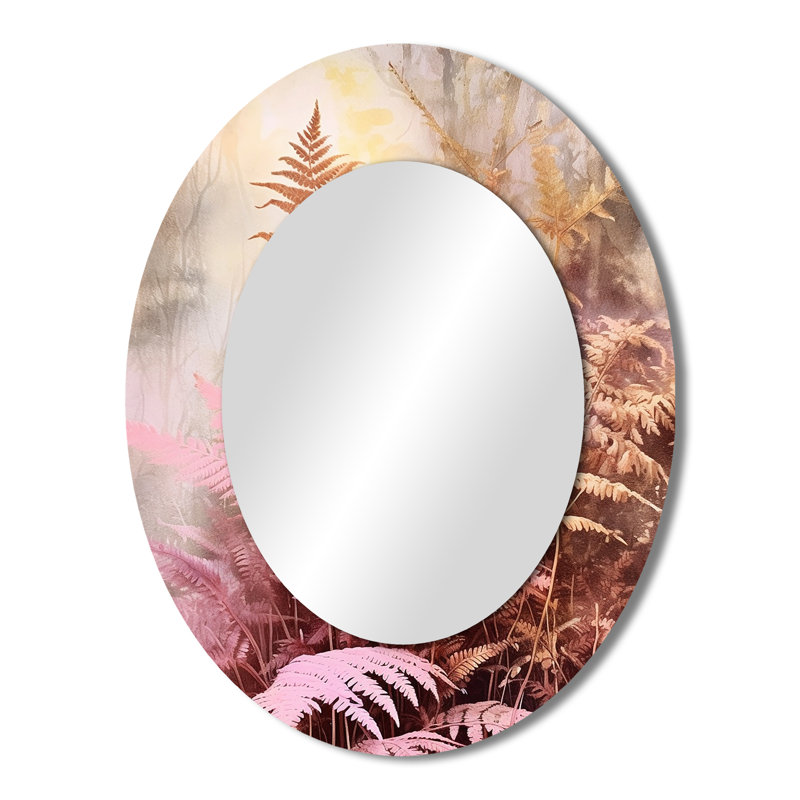 Pink Brown Fern Fonds - Pink Traditional Oval Wall Mirror, 43" x 33"