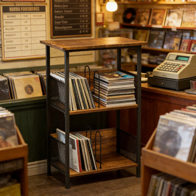 Support pour tourne-disque avec rangement en vinyle, support de table tournante à 3 niveaux avec 2 séparateurs et pieds réglables, peut contenir jusqu'à 200 albums, design Mid-Century moderne pour le salon
