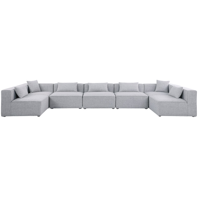 Canapé modulaire symétrique de 180 po Narmeen, Tissu gris texturé en lin