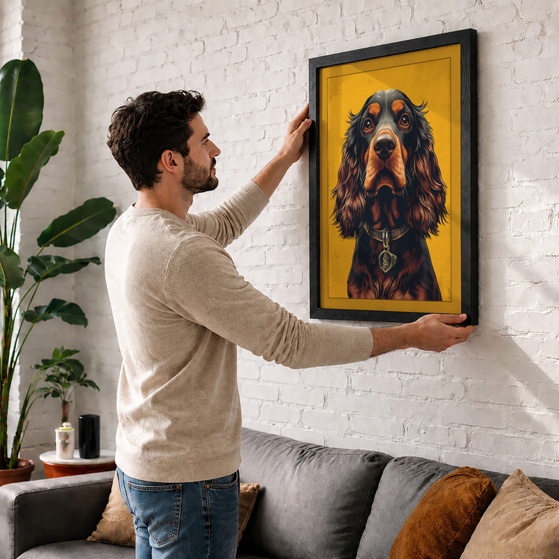 Gentle Spaniel Portrait Modern - Framed Print, A2 - 59.4 x 42.0 cm, Walnut