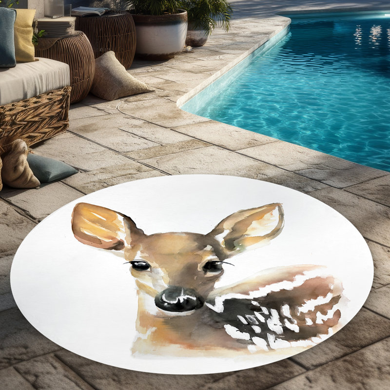 Watercolor Fawn Face Rug - Scandinavian Round Outdoor Decor