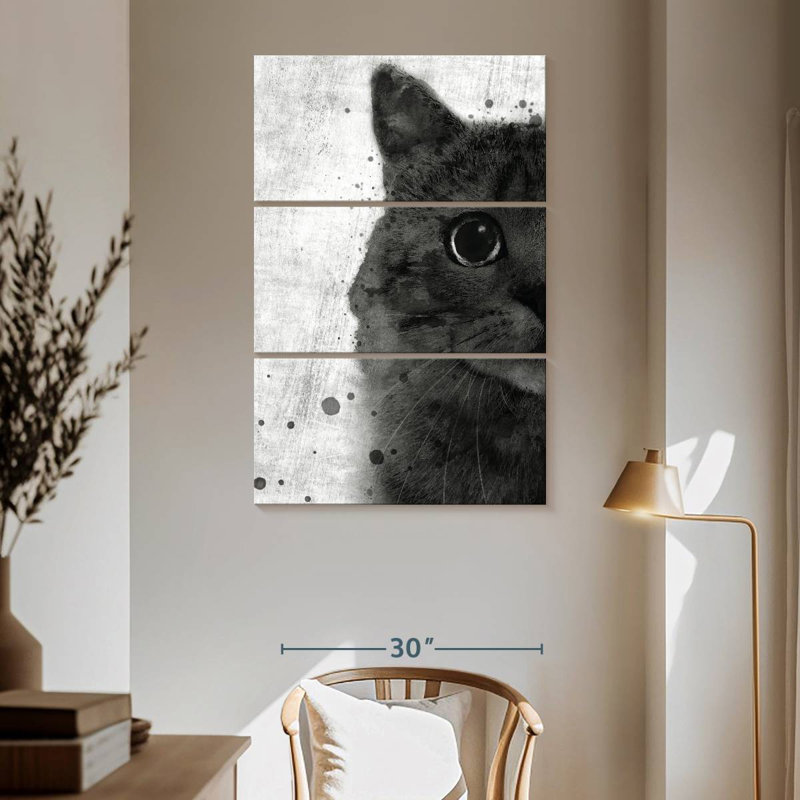Chat noir et blanc Brampt, H 65 po x l 42 po