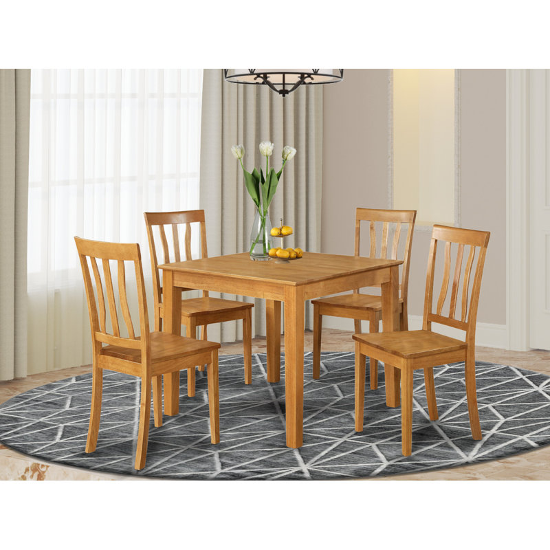 5 Piece Modern Dining Table Set Includes a Square Wooden Table and 4 Kitchen Dining Chairs, Oak, Wooden
