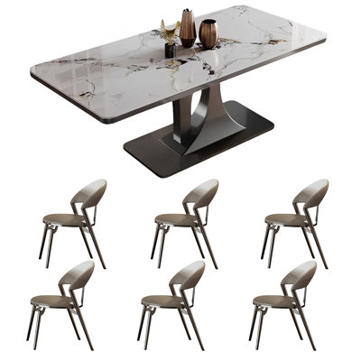 Rectangular rock plate dining table and chair set