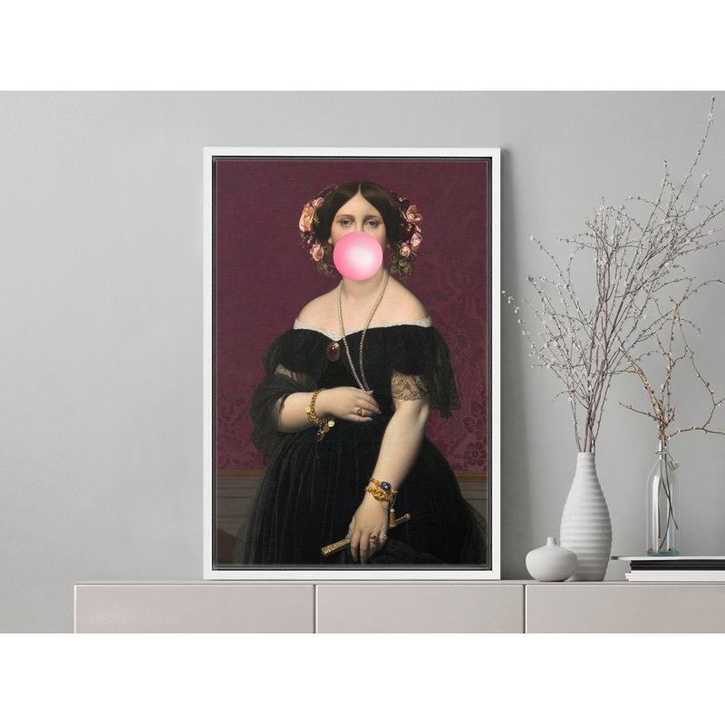 «Classic Woman Pink Bubblegum», H 24 po x l 16 po, Cadre flottant blanc